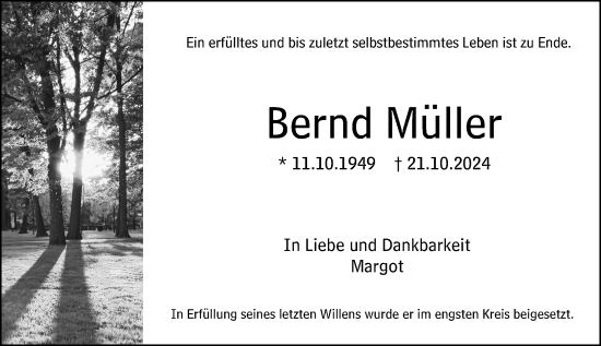 Traueranzeige von Bernd Müller von Hochheimer Zeitung