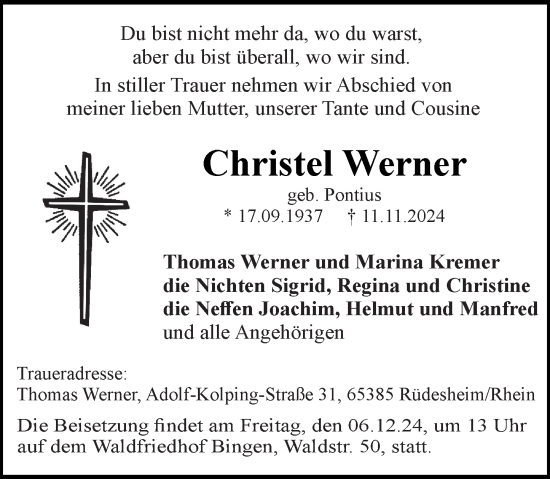 Traueranzeige von Christel Werner von Binger-/Ingelheimer Wochenblatt