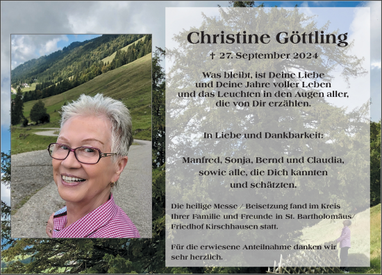 Traueranzeige von Christine Göttling von Starkenburger Echo