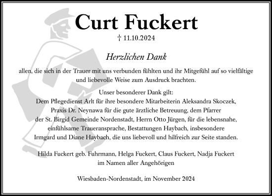 Traueranzeige von Curt Fuckert von Wiesbadener Kurier