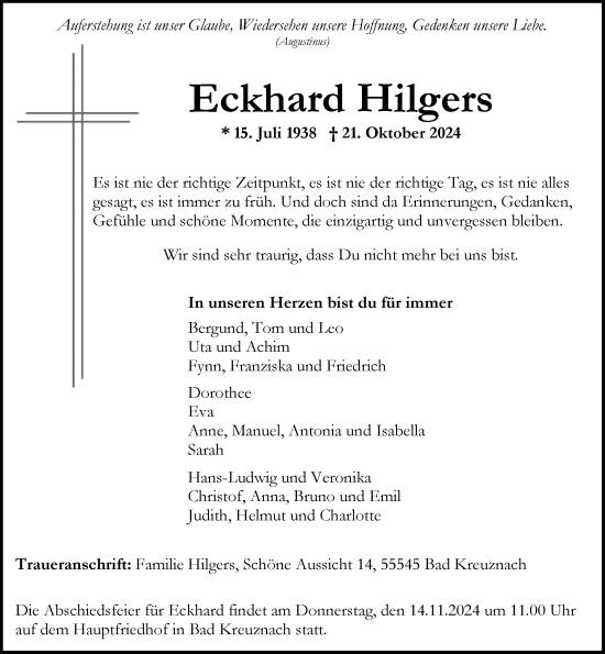 Traueranzeige von Eckhard Hilgers von Allgemeine Zeitung Rheinhessen-Nahe