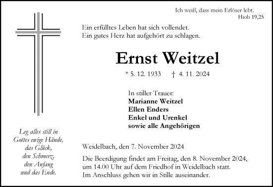 Traueranzeige von Ernst Weitzel von Dill Block