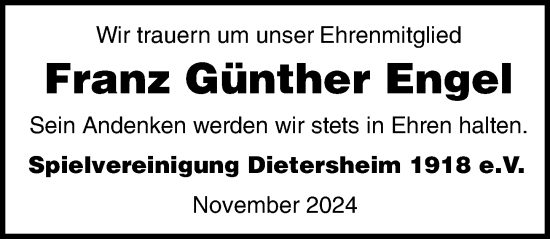 Traueranzeige von Franz Günther Engel von Allgemeine Zeitung Rheinhessen-Nahe