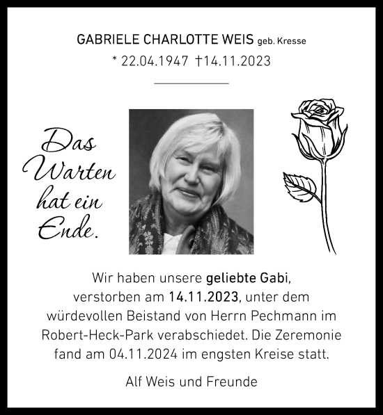 Traueranzeige von Gabriele Charlotte Weis von Nassauische Neue Presse