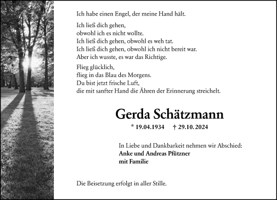 Traueranzeige von Gerda Schätzmann von Allgemeine Zeitung Mainz