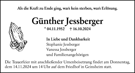 Traueranzeige von Günther Jessberger von Groß-Gerauer Echo