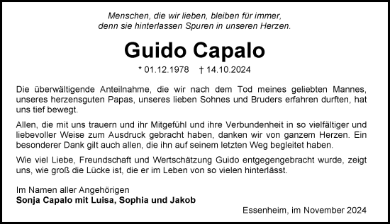 Traueranzeige von Guido Capalo von Allgemeine Zeitung Mainz