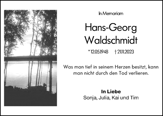 Traueranzeige von Hans-Georg Waldschmidt von Wetzlarer Neue Zeitung