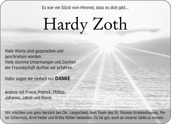 Traueranzeige von Hardy Zoth von Weilburger Tageblatt