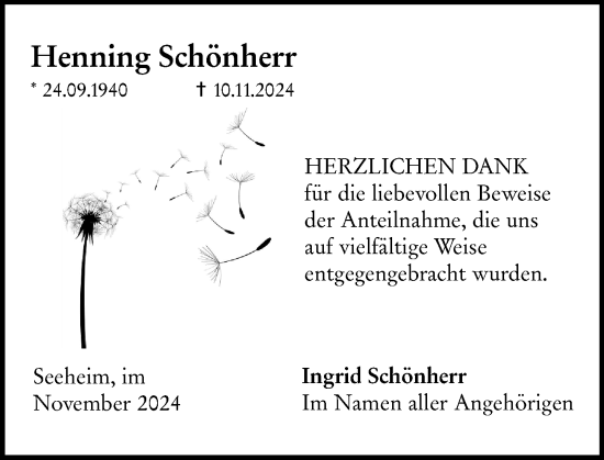 Traueranzeige von Henning Schönherr von Darmstädter Echo