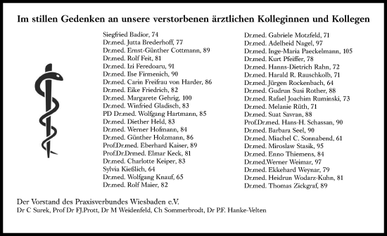Traueranzeige von In Gedenken von Wiesbadener Kurier
