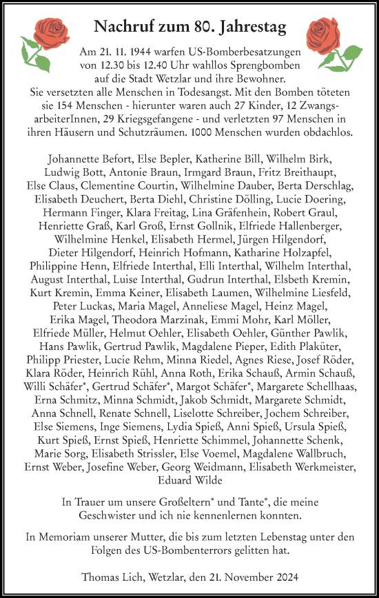 Traueranzeige von In Gedenken von Wetzlarer Neue Zeitung