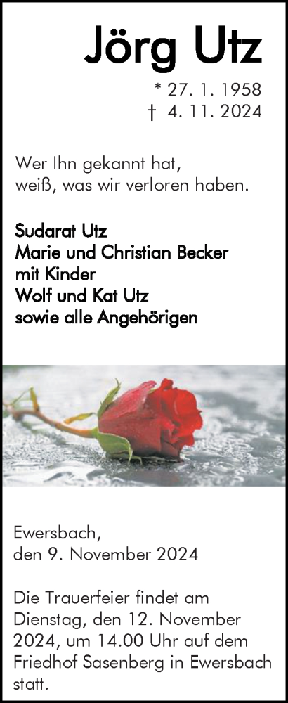 Traueranzeige von Jörg Utz von Dill Block