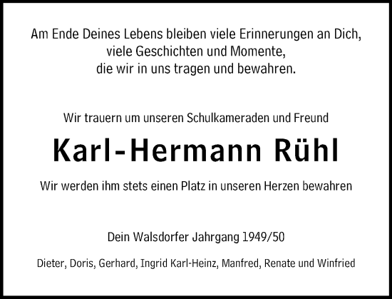 Traueranzeige von Karl-Hermann Rühl von Camberger Anzeiger