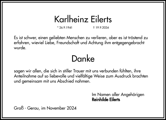 Traueranzeige von Karlheinz Eilerts von Rüsselsheimer Echo
