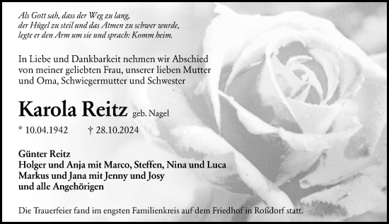Traueranzeige von Karola Reitz von Darmstädter Echo