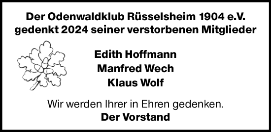 Traueranzeige von Klaus Wolf von Rüsselsheimer Echo