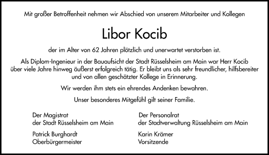 Traueranzeige von Libor Kocib von Rüsselsheimer Echo