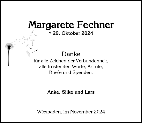 Traueranzeige von Margarete Fechner von Wiesbadener Kurier