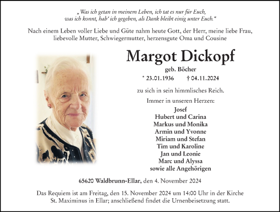 Traueranzeige von Margot Dickopf von Nassauische Neue Presse