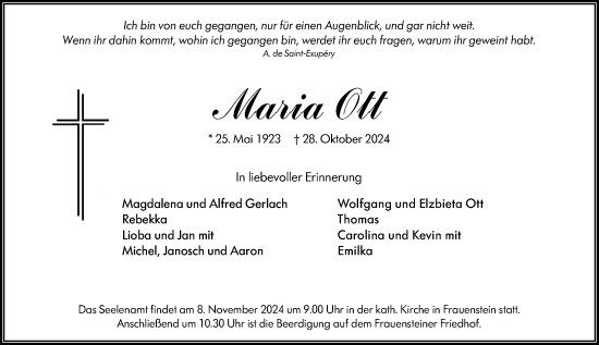 Traueranzeige von Maria Ott von Wiesbadener Kurier