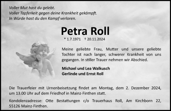 Traueranzeige von Petra Roll von Allgemeine Zeitung Mainz
