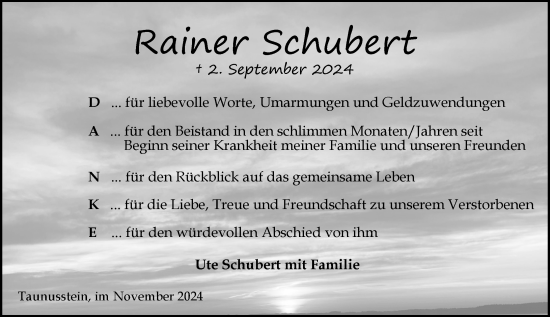 Traueranzeige von Rainer Schubert von Wiesbadener Kurier