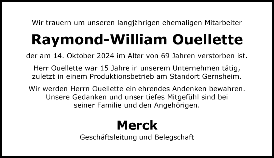 Traueranzeige von Raymond-William Ouellette von Groß-Gerauer Echo