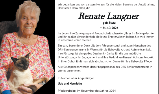 Traueranzeige von Renate Langner von Wormser Zeitung