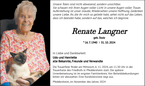 Traueranzeige von Renate Langner von Wormser Zeitung