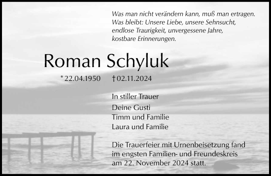 Traueranzeige von Roman Schyluk von Darmstädter Echo