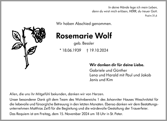Traueranzeige von Rosemarie Wolf von Starkenburger Echo