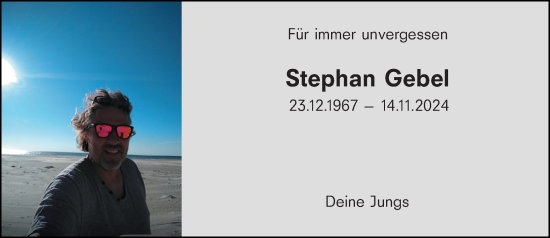 Traueranzeige von Stephan Gebel von Wiesbadener Kurier