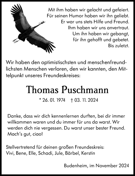 Traueranzeige von Thomas Puschmann von Allgemeine Zeitung Mainz