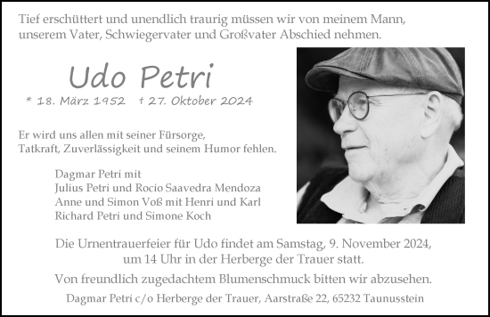 Traueranzeige von Udo Petri von Idsteiner Land/Untertaunus