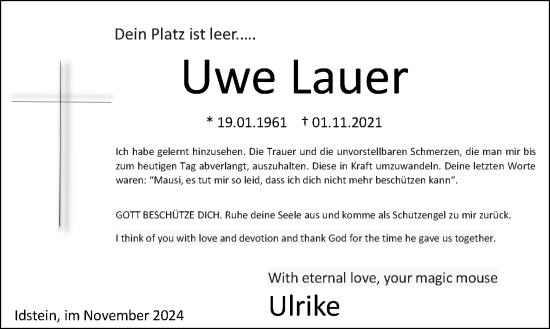 Traueranzeige von Uwe Lauer von Wiesbadener Kurier