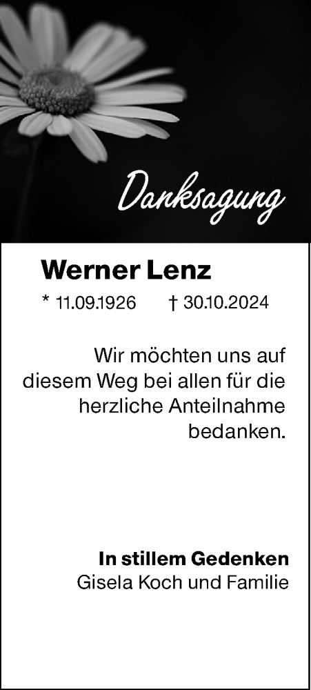 Traueranzeige von Werner Lenz von Hinterländer Anzeiger