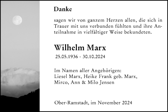 Traueranzeige von Wilhelm Marx von Darmstädter Echo