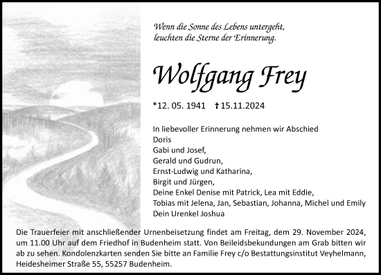 Traueranzeige von Wolfgang Frey von Allgemeine Zeitung Mainz