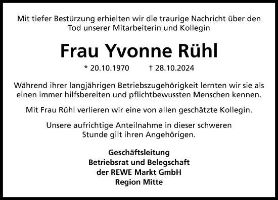 Traueranzeige von Yvonne Rühl von Wiesbadener Kurier