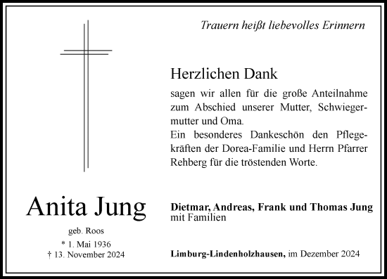 Traueranzeige von Anita Jung von Nassauische Neue Presse