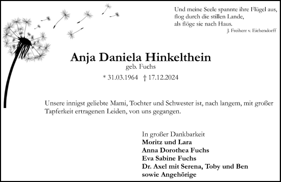 Traueranzeige von Anja Daniela Hinkelthein von Darmstädter Echo
