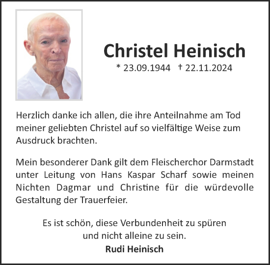 Traueranzeige von Christel Heinisch von Darmstädter Echo