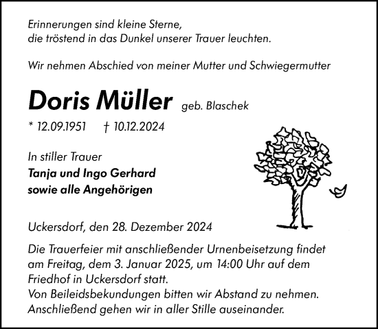 Traueranzeige von Doris Müller von Dill Block