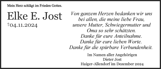 Traueranzeige von Elke E. Jost von Dill Block