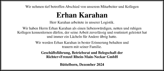 Traueranzeige von Erhan Karahan von Rüsselsheimer Echo