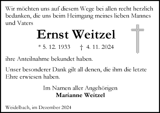 Traueranzeige von Ernst Weitzel von Dill Block