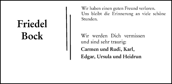 Traueranzeige von Friedel Bock von Odenwälder Echo