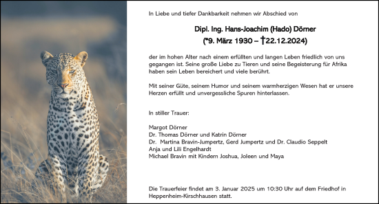 Traueranzeige von Hans-Joachim Dörner von Starkenburger Echo