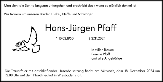 Traueranzeige von Hans-Jürgen Pfaff von Wiesbadener Kurier